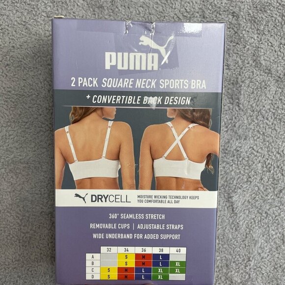 NEW Puma Women's M 2 Pack Seamless Sports Bra Square Neck White/ Purple - Picture 3 of 4